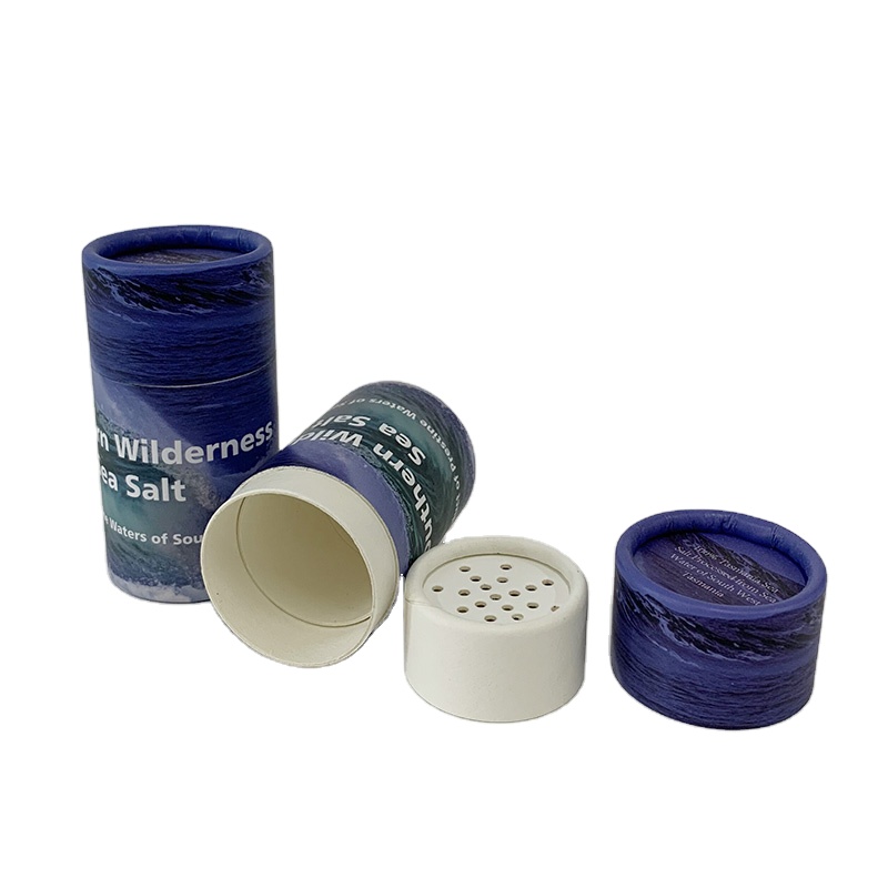 Tubo di carta per imballaggio di sale per spezie in polvere di cartone vuoto personalizzato Eco biodegradabile con spostamento di polvere per alimenti Kraft con agitatore superiore