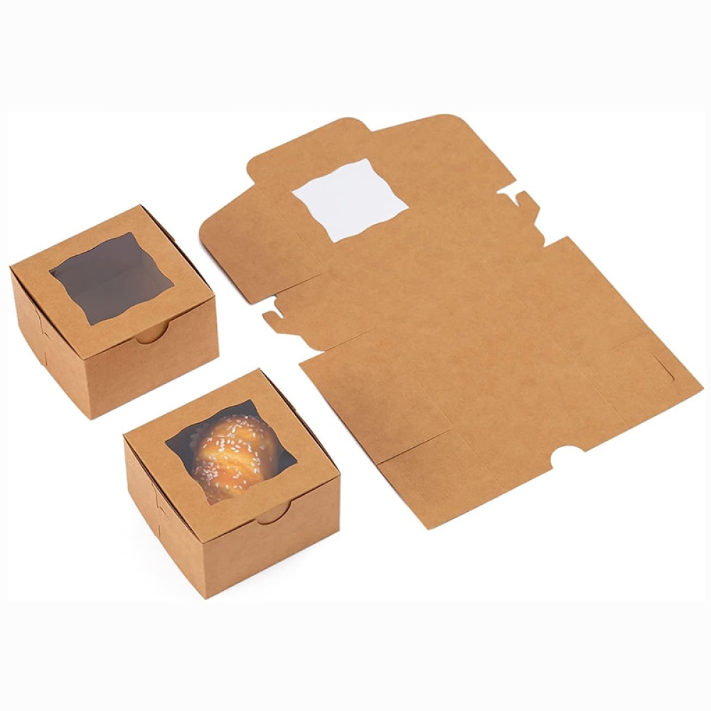 Boîtes à Gâteau En Carton 24 Pièces - 10x10x6,5 Cm, Fenêtre Transparente, Marron, Pour Cupcakes Et Pâtisseries