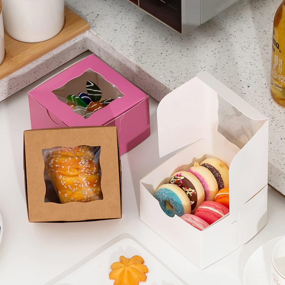 Custom Paper Boxes With Window for Cookie, Pastries,Cupcakes,Chocolate, Strawberries, Bakery Box Packaging