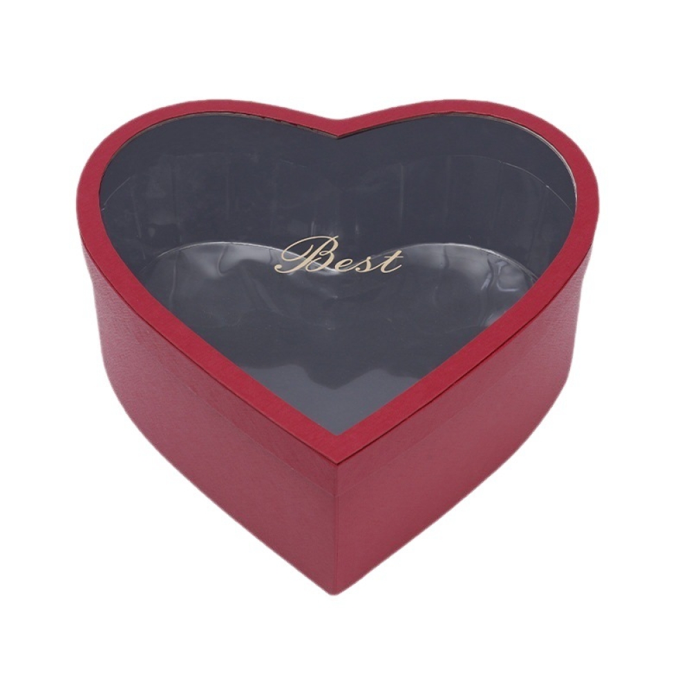 Custom gift heart shape Cardboard paper box packaging with clear transparent PVC window for gift items and chocolate and fresh flowers